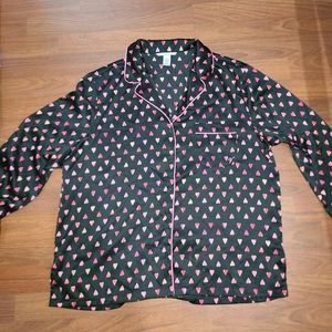 Victoria's Secret Size Large Satin Long Pajamas with Heart Design. Black/Pink
